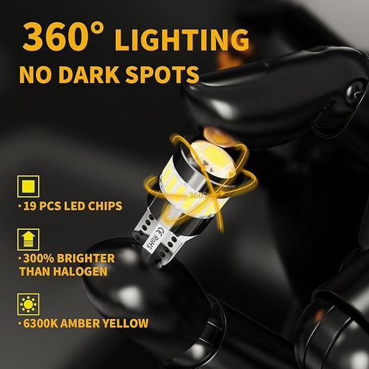 Yorkim 194 LED Bulb 6300K Amber Yellow, 168 2825 W5W T10 LED Light Bulb Error Free for License Plate, Dome, Map, Courtesy, Side Marker Lights, Pack of 2