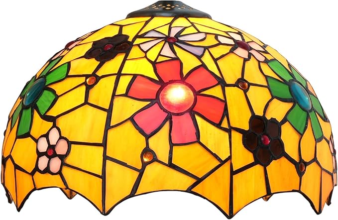 Tiffany Style Lamp Shade, 12 Inch Yellow Background Flower Stained Glass Lamp Shade Replacement Lamp Cover Accessories Fit for Table Lamp Pendant Light Ceiling Light