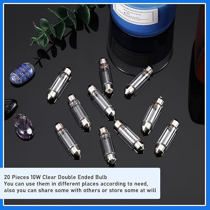 20 Pcs Xenon Festoon Light Bulb Clear Double Ended Festoon Bulb Marine Festoon Bulb 12V Standard Miniature 6411 Bulb for Mantel, Shelves, Bookcase, Refrigerator, Car Tail Light, Dome Light (10W)