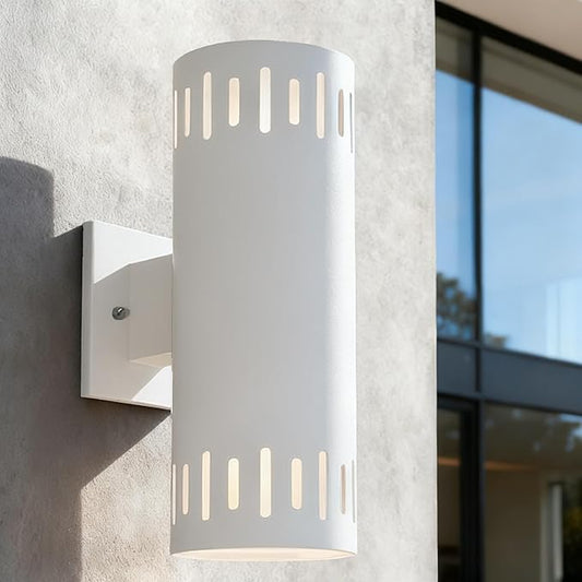 Outdoor Wall Lights Stainless Steel, 23W 3000K LED Cylinder Up Down Wall Sconces, 1300LM Warm White Light IP65 Waterproof Modern Outdoor Light Fixture for House, Garage, Porch, Doorway, White