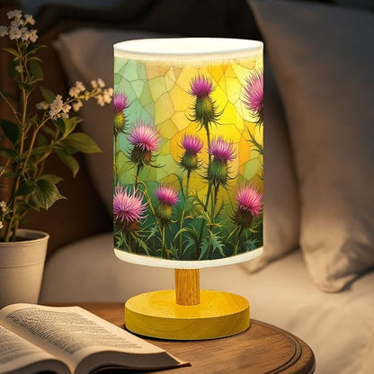 Thistle Table Lamp LED 3-Color Pressed Bedside, Thistle Shade Lamp with Wood Base for Bedroom Living Room Desk Office