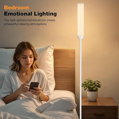 Ambimall LED Floor Lamp with Remote Control, 65" Standing lamp with Stepless Adjustable 3000K-6500K Colors & 30-100% Brightness, Foot Switch(White)
