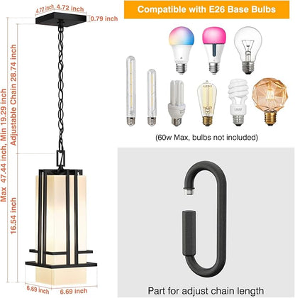 Outdoor Pendant Light Fixture - Aluminum Exterior Hanging Lantern, Outdoor Hanging Light with Black Adjustable Chain Outdoor Pendant Lights for Porch Patio (Max 47.44''H, 1 pc)