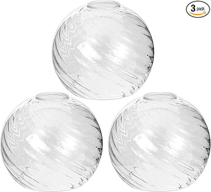 3 Pack Clear Striped Glass Shade Replacements, Globe Water Ripple Glass Lamp Shade Covers for Light Fixtures, 1.65 Inch Fitter Globes Lampshades for Wall Sconces Chandelier Pendant Lights