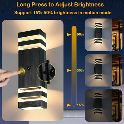 Motion Sensor Outdoor Wall Lights with 3 Lighting Modes, Dusk to Dawn Porch Light with Bulbs Include, IP65 Waterproof Modern Black Wall Sconce for Patio, Garage, Front Door