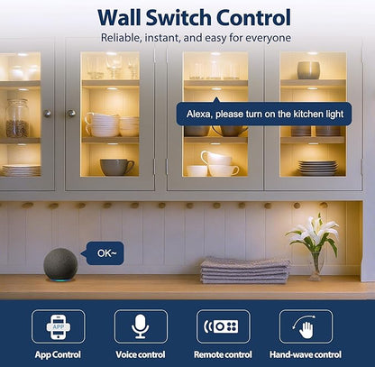 V4light LED Puck Lights, Smart Under Cabinet Lighting with Remote Control, Color Temperature Adjustable, Works with Alexa & Google Home, Plug-in Lights for Kitchen, Counter, Closet, Shelf (6 Pack)