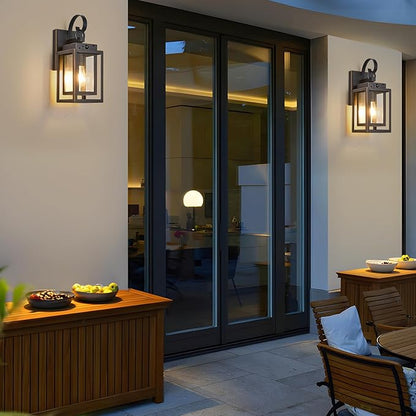 2 Packs Motion Sensor Outdoor Wall Lights, Modern Dusk to Dawn Exterior Lighting Fixture, Black Outdoor Wall Sconces Porch Light with Waterproof, Outside Farmhouse Wall Lantern for Front Door, Garage