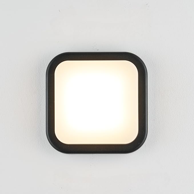 LANFU LED Modern Square Outdoor Wall Sconce Light 3000K Outside Light for House Patio, Black Warm White, IP64 Waterproof Exterior Wall（7inch）