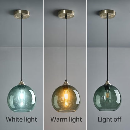 Gray Green Glass Pendant Lights Kitchen Island Lighting Globe Pendant Light Fixtures Modern Pendant Lighting for Bedroom Living Dining Room Light Fixture(7.87in, 2 Pack)