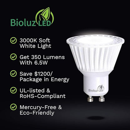 Bioluz LED 20 Pack LED Bulbs Commercial Grade GU10 LED Light Bulb Dimmable 3000K, 50W Halogen Replacement, LED Lights for Bedroom & Home Decor, 120V UL Listed Light Bulbs (Pack of 20)