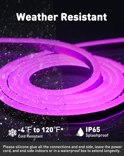 Shine Decor LED Rope Lights AC 120V, Connectable & Cuttable Dotless 120LEDs/M Eco Neon Strip Lighting, ETL IP65 Waterproof & Weather-Resistant for Home Commercial, 8x16mm, Purple, 32.8FT