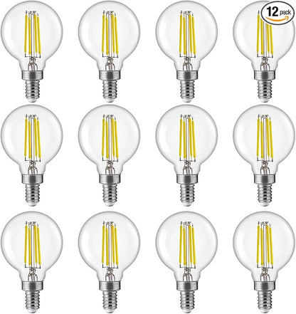 FLSNT 60W Equivalent LED Globe Candelabra Bulbs, Dimmable G16.5 LED E12 Chandelier Light Bulbs, 550LM, CRI82, 5.5W, AC 120V, 12 Pack, 5000K Daylight