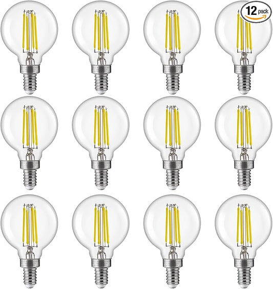 FLSNT 60W Equivalent LED Globe Candelabra Bulbs, Dimmable G16.5 LED E12 Chandelier Light Bulbs, 550LM, CRI82, 5.5W, AC 120V, 12 Pack, 5000K Daylight
