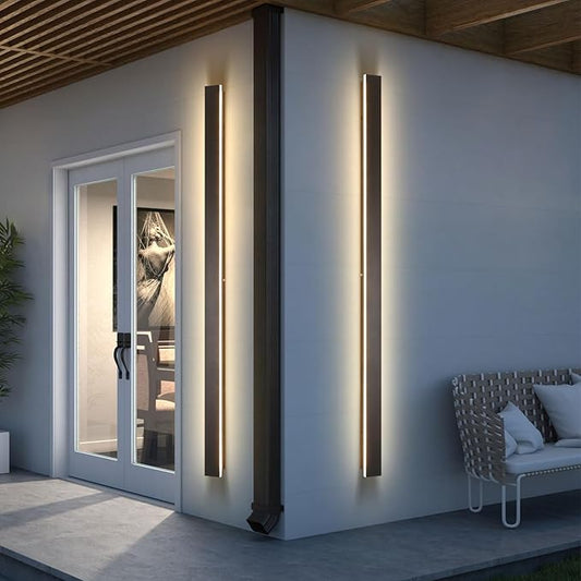 Black Outdoor Wall Light,2pack 79inch Modern LED Exterior Light Fixtures Wall Mount,3000K Waterproof Long Outdoor Linear Wall Sconce IP65 Waterproof,Outside Wall Lights for House,Porch
