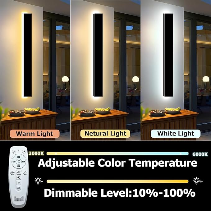 59in Modern Outdoor Lights Fixture,4.33in Wide Dimmable Exterior Wall Lights for Garage and Front Door,Long Outdoor Wall Sconce IP65 Waterproof,Black LED Outdoor Entrance Lighting