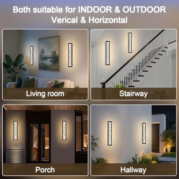 2 Pack LED Outdoor Long Wall Lights,24 inch Outdoor Linear Light for Porch,Dimmable Wall Mounted Light Fixtures,Exterior Long Linear Lighting,Outside Lighting for Patio,House Front Door