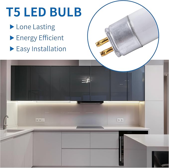 12 Inch F8T5/DL LED Replacement Bulbs, 6500K Daylight, T5 LED 5 Watts Replace Fluorescent Bulb with LED, Replacement Tube for Counter and Cabinet Fixture, 4 Pack