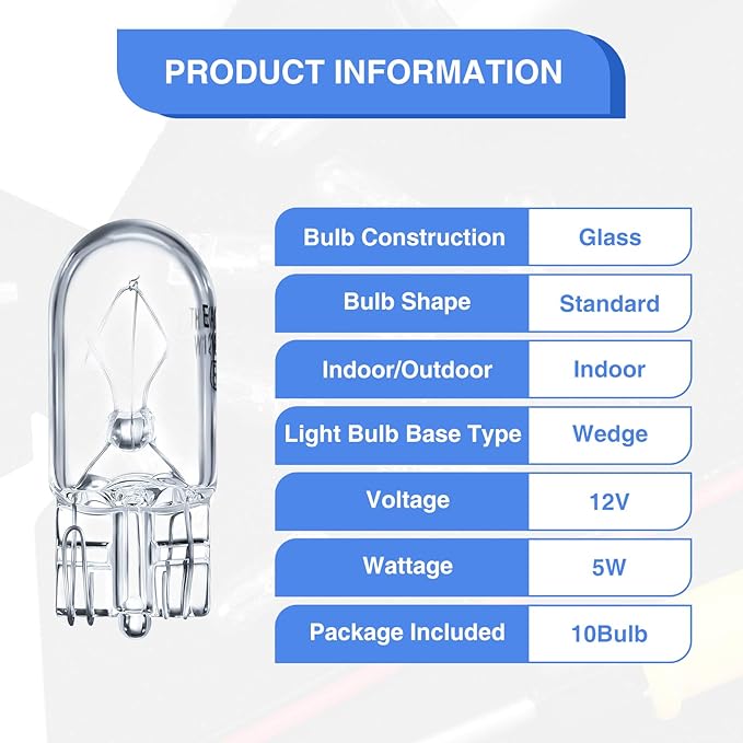 Honoson 1/4 Wedge Base 12V 5W Bulb Clear Krypton Light Bulb for Landscape, RV and Cabinet Lighting (10 Pieces)