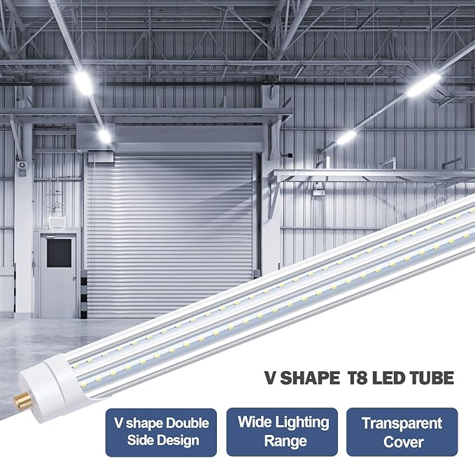 8FT LED Shop Light Bulbs, 8 Foot Led Tube for T8 T10 T12 Fluorescent Replacement, 90W 10000LM, 5000K, Single Pin FA8 V Shaped LED Bulb Light, Ballast Bypass, Dual-Ended Power(20Pack)
