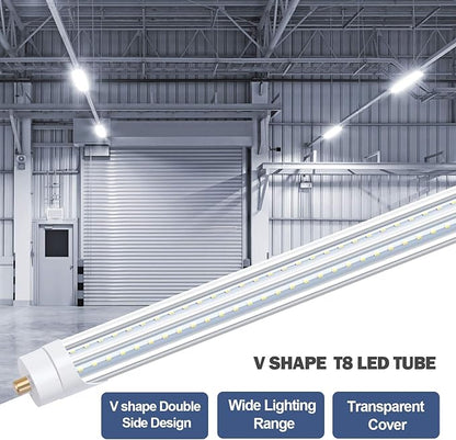 8FT LED Shop Light Bulbs, 8 Foot Led Tube for T8 T10 T12 Fluorescent Replacement, 90W 10000LM, 5000K, Single Pin FA8 V Shaped LED Bulb Light, Ballast Bypass, Dual-Ended Power(20Pack)