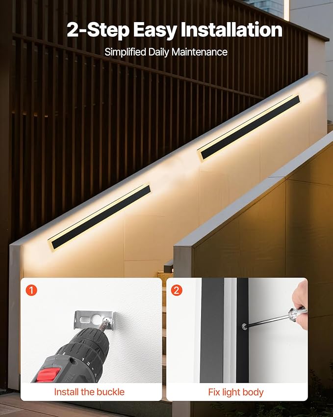 VEVOR Outdoor Wall Lights, 2 Pack, 31.5 Inch Long Strip Modern Exterior Wall Sconce Light Fixtures, 3000K Warm White, IP65 Waterproof Anti-Rust Outside Wall Mount Lighting, for House, Porch, Garage