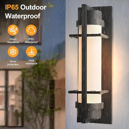 ALVIME Modern Large Outdoor Sconces, 20" H Matte Black Exterior Lighting Fixtures, Waterproof Outdoor Wall Light, Outside Sconce Lights for House, Entryway, Garage, E26 Base&Etched Opal Glass