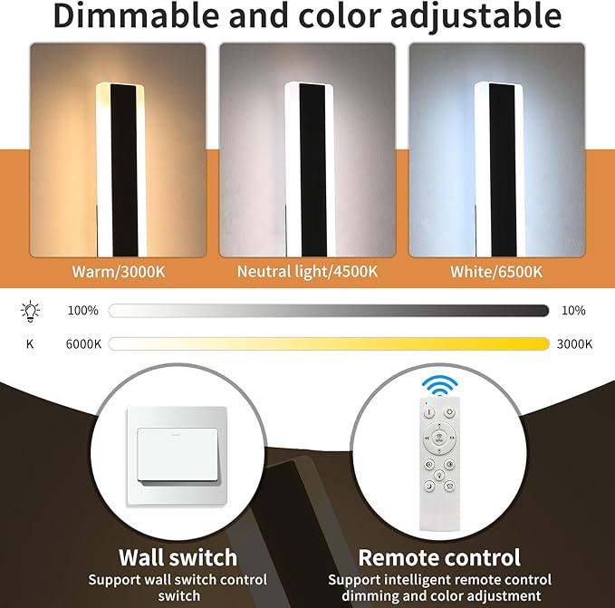 59inch Outdoor Wall Sconces Dimmable 3 Color 3000K/4500K/6000K, Modern Wall Mounted Lights, IP65 Waterproof, Exterior Linear Lighting Fixture for Yard, Porch, Patio, Garage with Remote Control