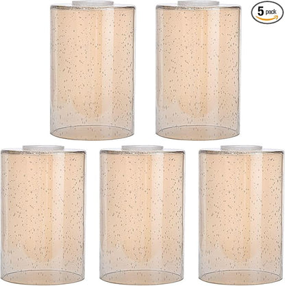 Glass Lamp Shade Replacement Globe & Cover for Light Fixture, 6-1/16" Height 4-1/16" Diameter, 1-5/8 inch Fitter, 5 Pack Amber Seeded Bubble Farmhouse Cylinder Glass Shade