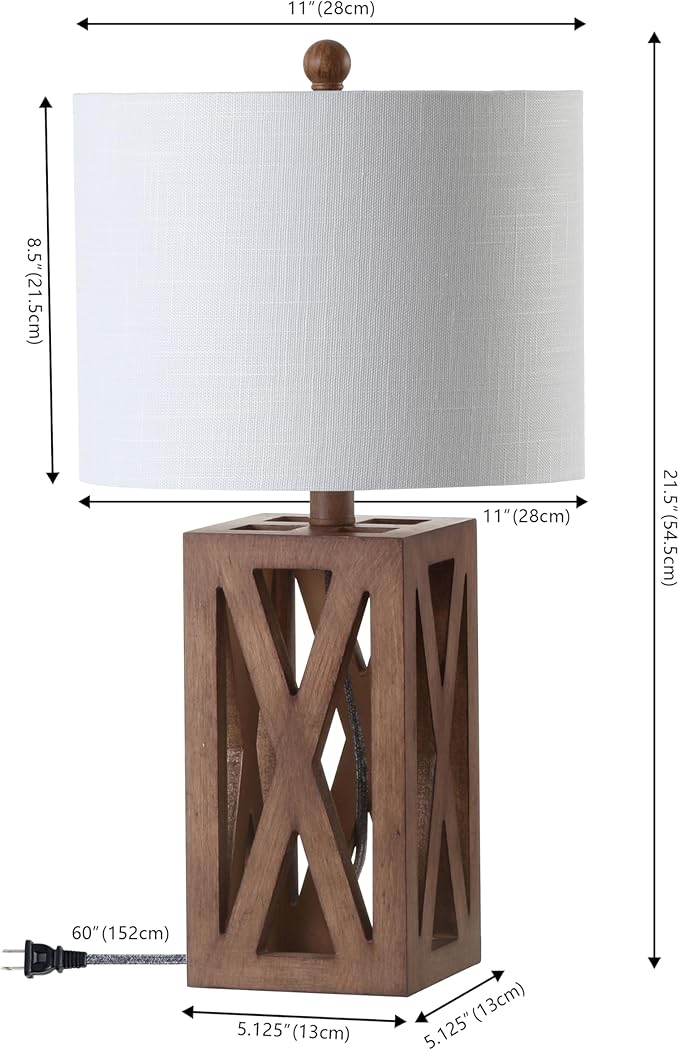 JONATHAN Y JYL1062A-SET2 Stewart 21.5" Wood LED Table Lamp Farmhouse, French Country, Rustic, Bohemian, Bedroom, Living Room, Office, College, Bookcase, Brown (Set of 2)
