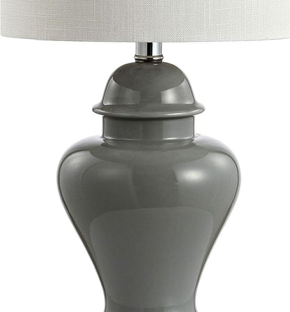 JONATHAN Y JYL6602B-SET2 22" Gray Classic Ceramic Table Lamp Set of 2 for Living Room, Traditional Ginger Jar Bedside Lamps for Bedroom Nightstand with White Linen Shade, LED Bulbs Included