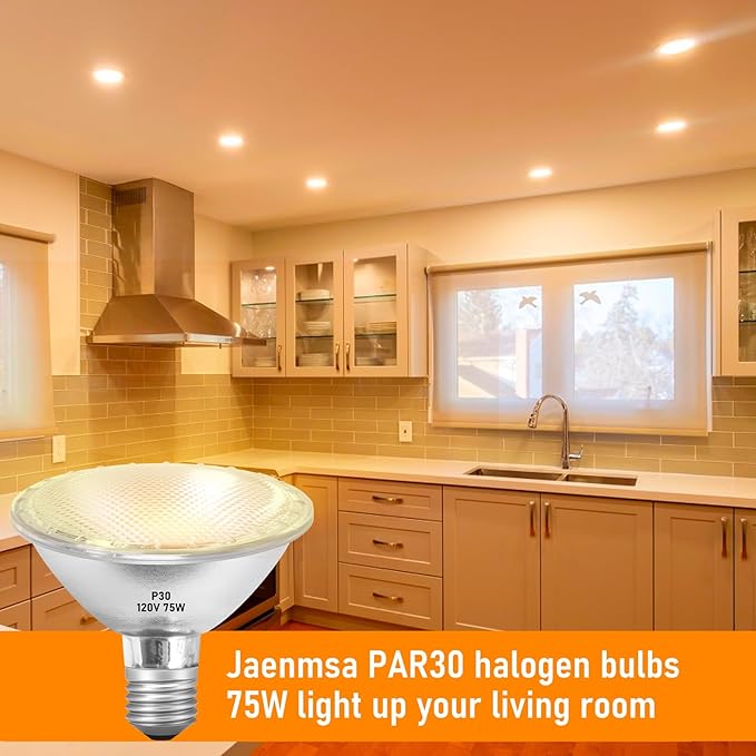 Par30 75W Short Neck Halogen Flood Light Bulbs 120V, 75W Dimmable Short Indoor Flood Light Bulbs E26, 6Pcs Par30 Halogen Light Bulbs 2700K for 5-6in Recessed/Ceiling Can/Accent/Tracking Lights
