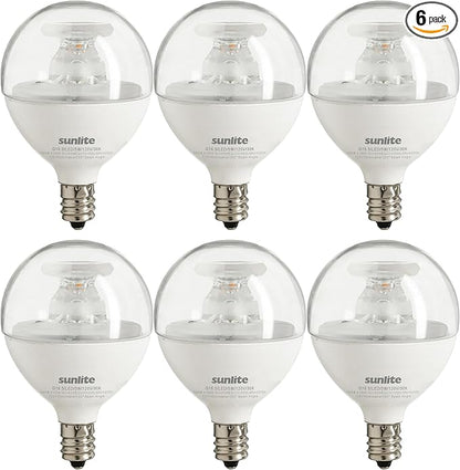 Sunlite G16.5 Light Bulb LED, 5 Watts (40W Equiv.), 350 Lumens, Dimmable, Type G Globe Shape E12 Candelabra Base, Short Bulbs, Vanity Mirror Bulbs, 3000K Warm White, Clear, 6 Count