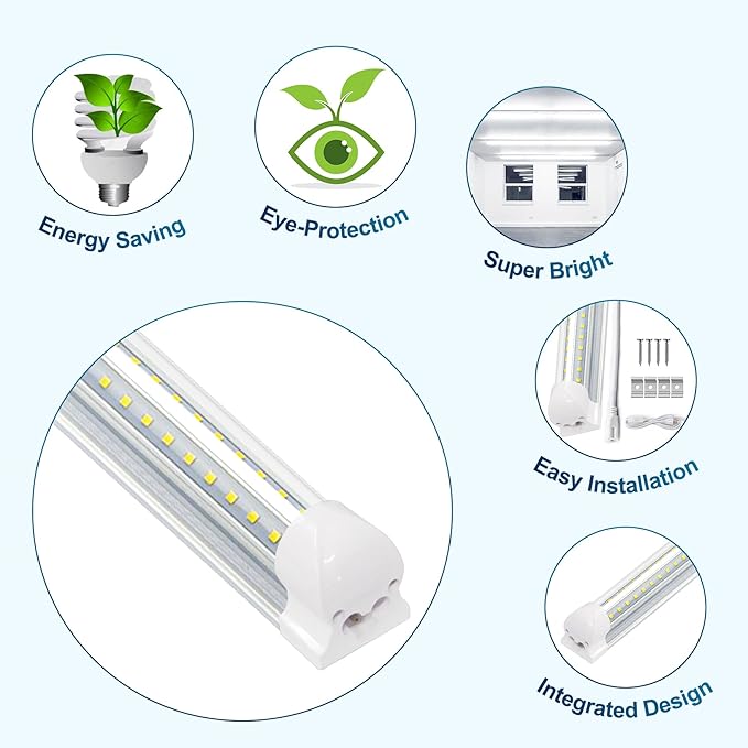 25 Pack LED Shop Lights,8FT 72W 7200LM 6500K,T8 Tube Light Daylight White,V Shape High Output,Clear Cover,8 Light Linkable,LED Garage Lights 8 Foot