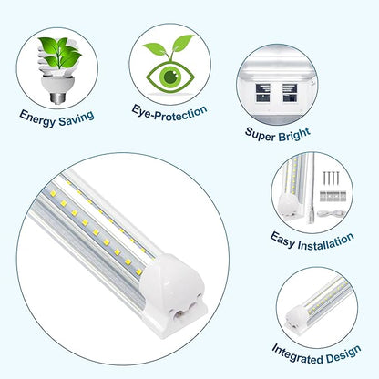 25 Pack LED Shop Lights,8FT 72W 7200LM 6500K,T8 Tube Light Daylight White,V Shape High Output,Clear Cover,8 Light Linkable,LED Garage Lights 8 Foot
