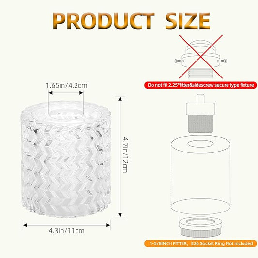 Corrugated Clear Glass Lamp Shades with 1-5/8 inch Fitter 3 Packs,Wave Cylinder Glass Shade Covers Replacement Globe for Pendant Light fixtures Vanity Lights Wall Sconces Chandelier