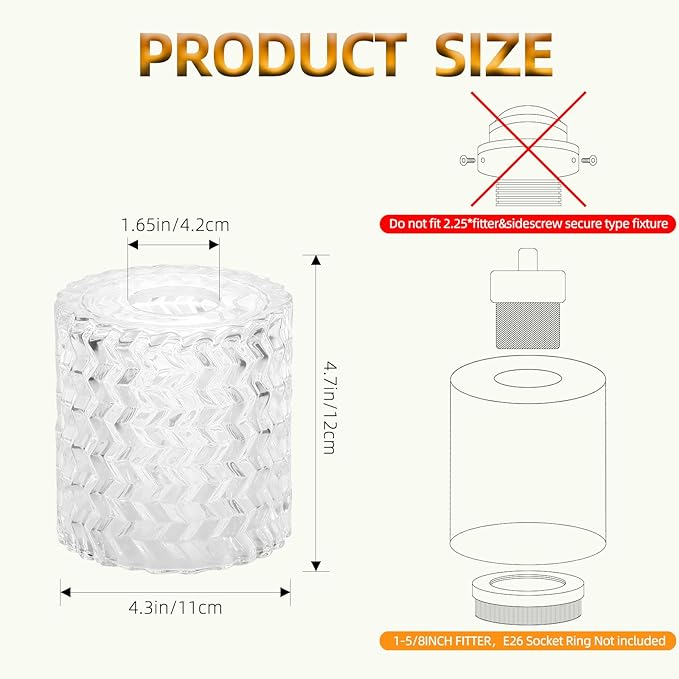1 Packs Corrugated Clear Glass Lamp Shades with 1-5/8 inch Fitter,Wave Cylinder Glass Shade Covers Replacement Globe for Pendant Light fixtures Vanity Lights Wall Sconces Chandelier