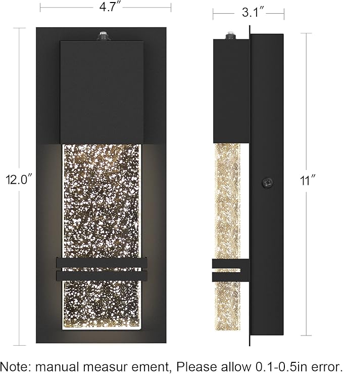 PARTPHONER LED Dusk to Dawn Outdoor Light Fixture Exterior Wall Sconces Porch Light 2 Pack Outside Wall Lights with Crystal Bubble Glass 12W Lumen 3000K for Doorway Garden Hallway Patio Living Room