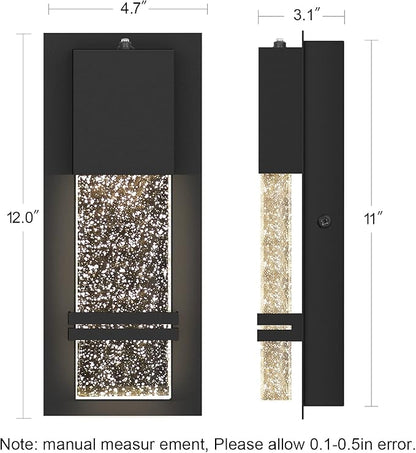 PARTPHONER LED Dusk to Dawn Outdoor Light Fixture Exterior Wall Sconces Porch Light 2 Pack Outside Wall Lights with Crystal Bubble Glass 12W Lumen 3000K for Doorway Garden Hallway Patio Living Room