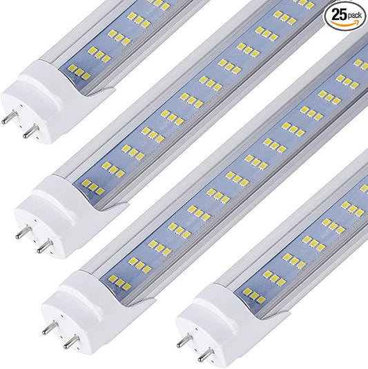 777 LED 4FT T8 T10 T12 Light Bulbs, 60W 6500LM, 6000K Cold White, Flat 3 Row 180 Degree, 4 Foot LED Fluorescent Tube Replacement, Super Bright, Dual Ended Power, 25pcs