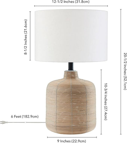 Henn&Hart 20.5" Tall Petite/Rattan Table Lamp with Fabric Shade in Natural Rattan/Brass/White, Lamp, Desk Lamp for Home or Office