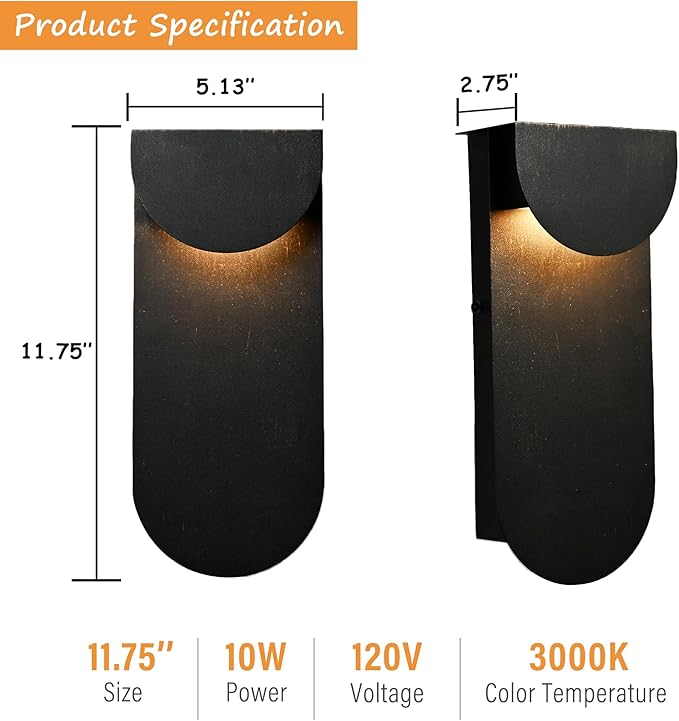 Alighting Modern Outdoor Wall Light (2 Pack), Dual Downward LED Wall Sconce, 10W 3000K Warm White, Black Anti-Rust Exterior Wall Fixture for Porch, Garage, Patio, Hardwired