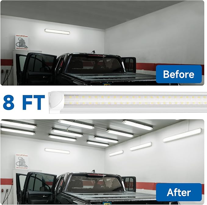 SHINESTAR 8FT 20-Pack LED Shop Light, Linkable T8 Tube Light Fixture for Garage, Basement, Office, 9000LM Super Bright, Daylight White 5000K, Plug and Play