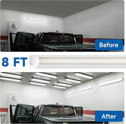 SHINESTAR 8FT 20-Pack LED Shop Light, Linkable T8 Tube Light Fixture for Garage, Basement, Office, 9000LM Super Bright, Daylight White 5000K, Plug and Play