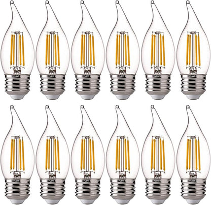 FLSNT 60 Watts Equivalent LED Chandelier Light Bulbs, Dimmable CA11 LED E26 Base Candelabra Bulbs, 2700K Soft White, 12 Pack UL,CA65 Listed.