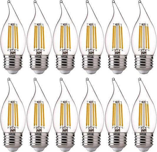 FLSNT 60 Watts Equivalent LED Chandelier Light Bulbs, Dimmable CA11 LED E26 Base Candelabra Bulbs, 2700K Soft White, 12 Pack UL,CA65 Listed.