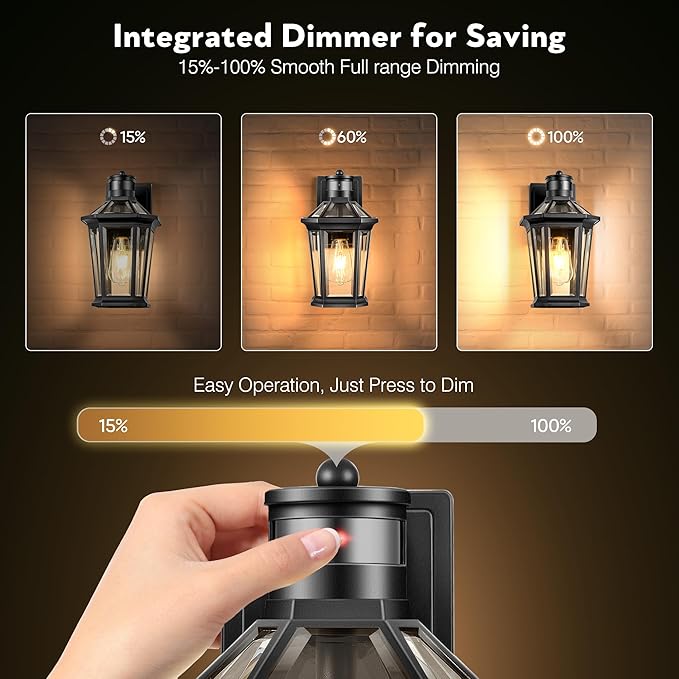 VIANIS Motion Sensor Outdoor Lighting, Outdoor Wall Lights Wall Mount with Clear Glass, Black Dusk to Dawn Garage Light Sconce, Waterproof Exterior Lights for House, Brightness Distance Adjustable