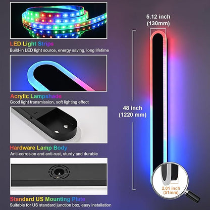TODOLUZ 2-Pack 48-Inch RGB Dimmable Outdoor Wall Sconce Lighting, IP65 Waterproof 30W Exterior Long Linear Porch Wall Light Fixture with Remote Control