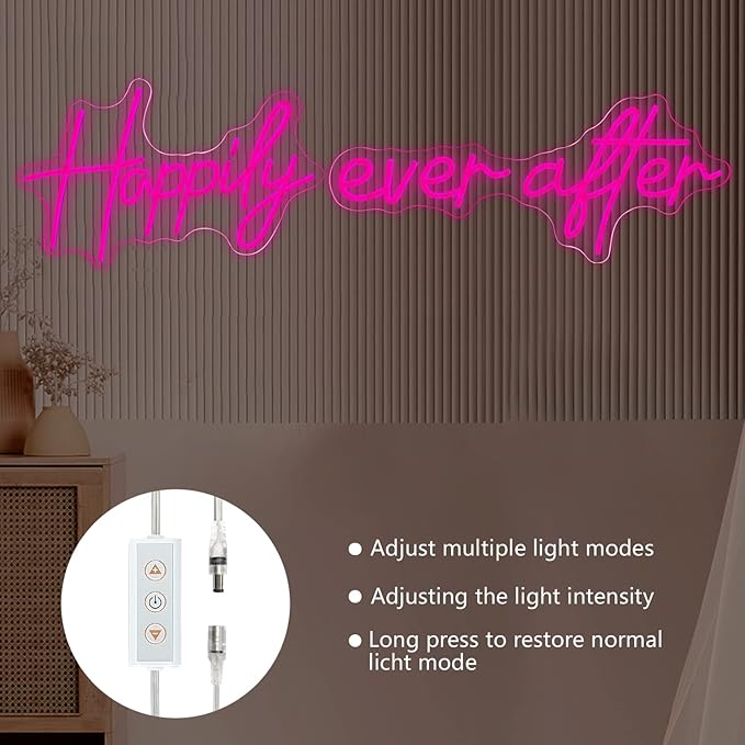 Happily Ever After Neon Sign Large, 39.32 Inch Neon Lights Art Decorative with Dimmer for Home Wall Decor, Wedding, Birthday, Bachelorette Party, Rose Red