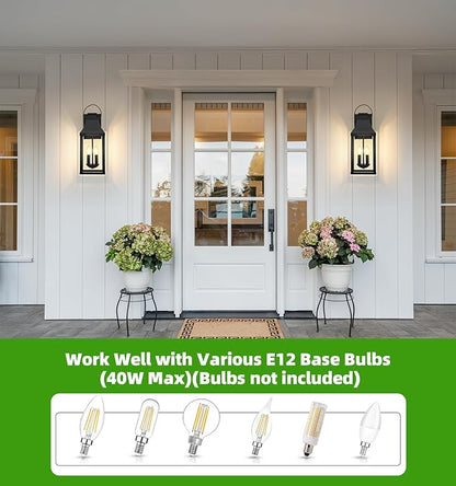tewei 20'' Outdoor Wall Light, Porch Light Outdoor Wall Sconce Lantern, 2-Light Modern Black Exterior Lighting Fixture Wall Mount, Outside Light for House Garage, 1-Pack