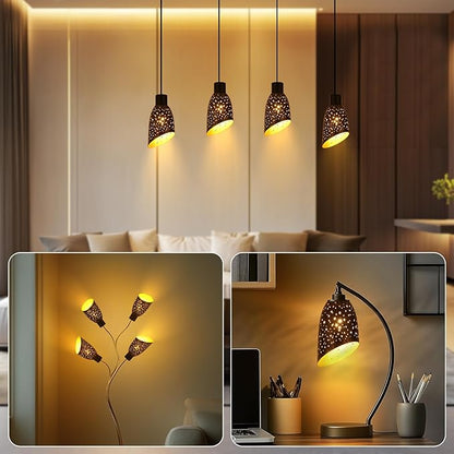 Metal Small Cut Corner Lamp Shade Laser Star Bevel Floor Lampshade Bronze Outside And Gold Inside 4.4" Top X 5.9"Height (2 Pcs)